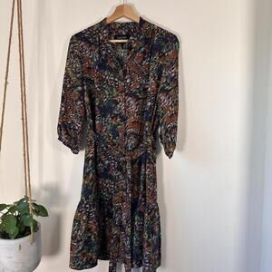 Saloni Silk Floral Shirt Dress US 8 Belted Long Sleeve Mini Multicolor